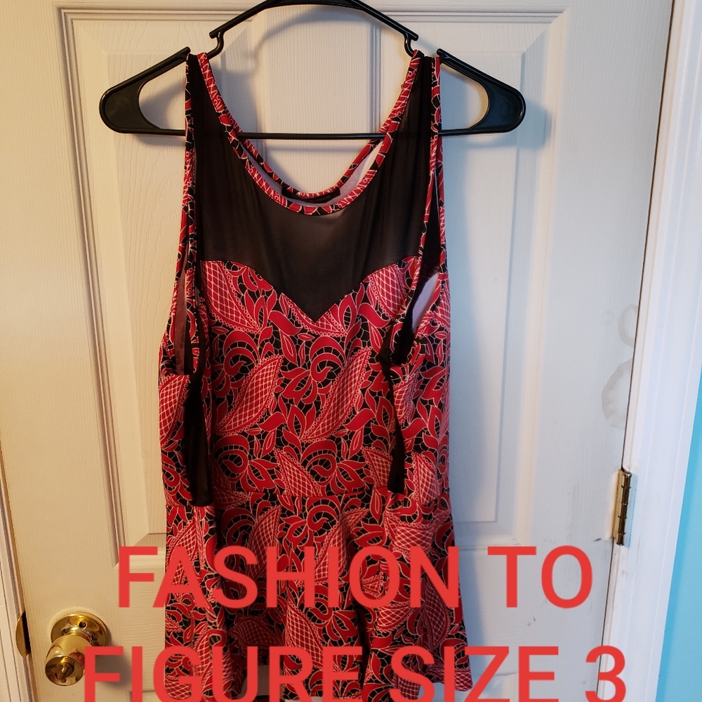 Tesalated Wave Black and Red Peplum